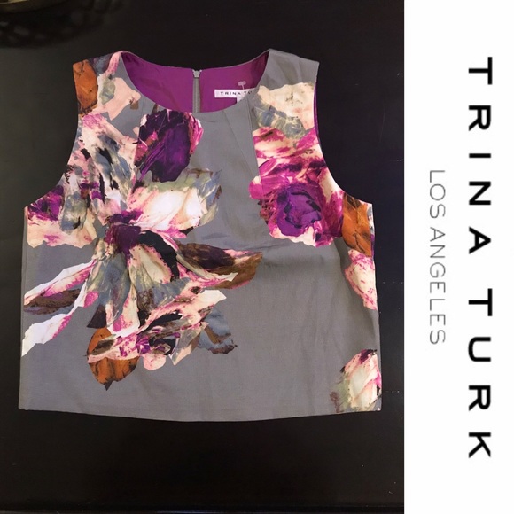 TRINA TURK Gray Floral Sleeveless Top ▪️ sz 6 - Picture 1 of 8